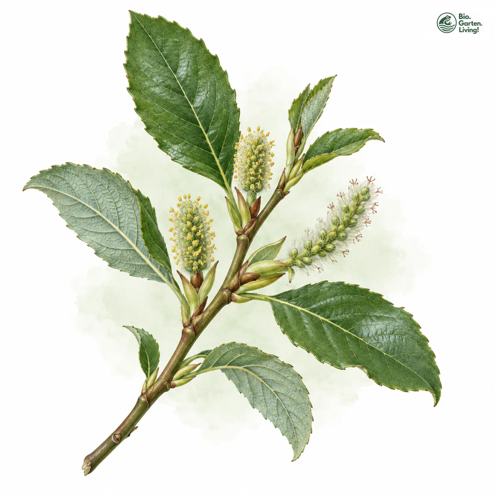 Aquarellzeichnung: Großblättrige Weide (Salix appendiculata)