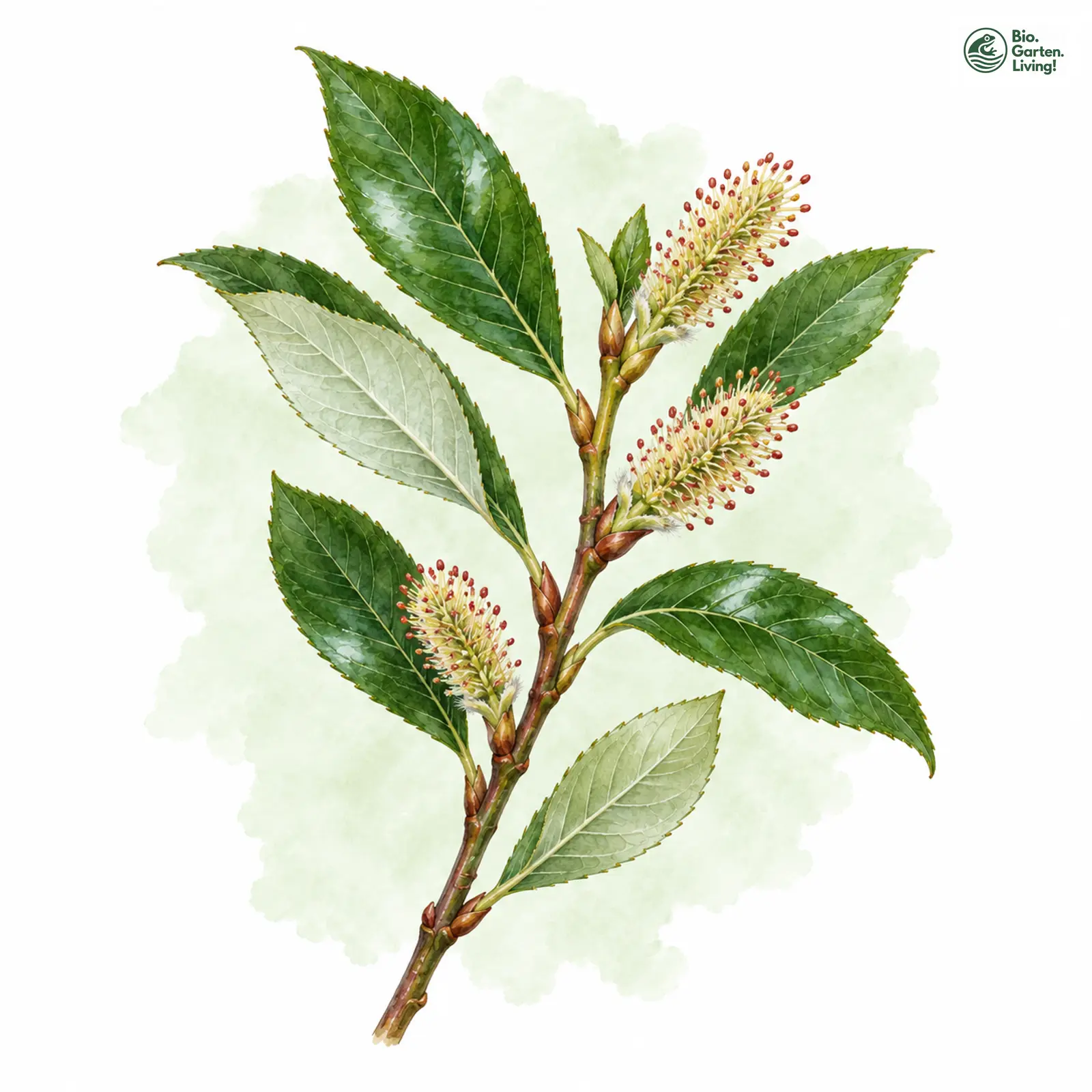 Aquarellzeichnung: Kahle Weide (Salix glabra)