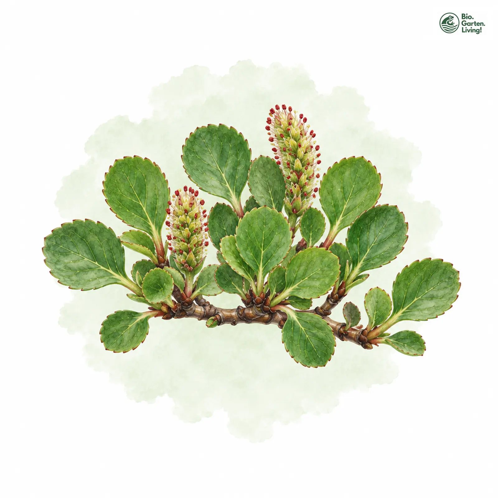 Aquarellzeichnung: Kraut-Weide (Salix herbacea)