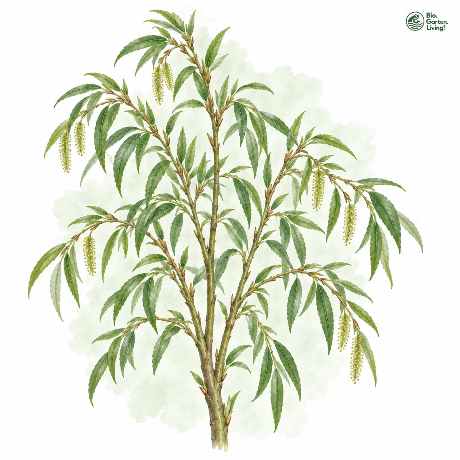Aquarellzeichnung: Färber-Weide (Salix meyeriana)