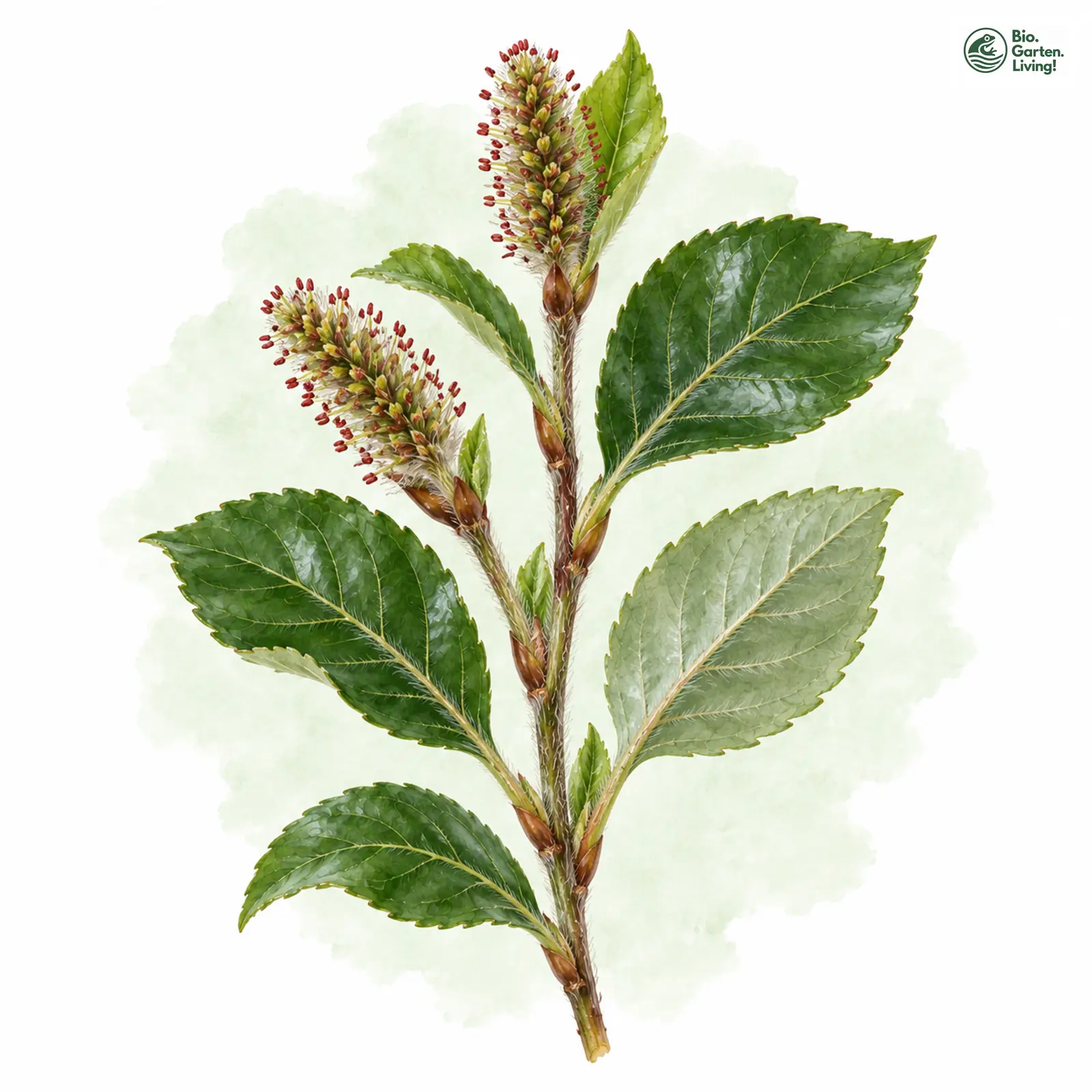 Aquarellzeichnung: Schwarz-Weide (Salix myrsinifolia)