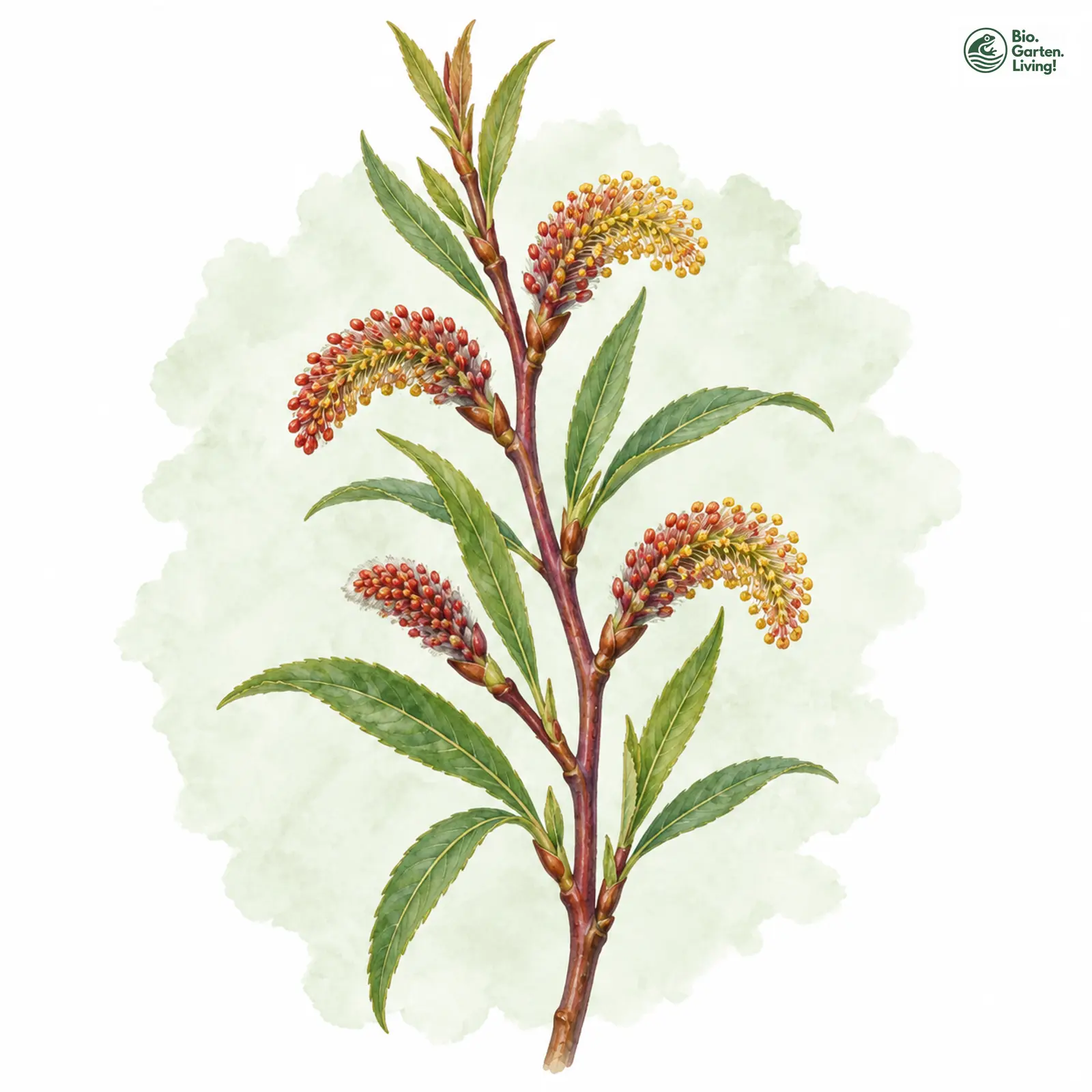 Aquarellzeichnung: Purpur-Weide (Salix purpurea)