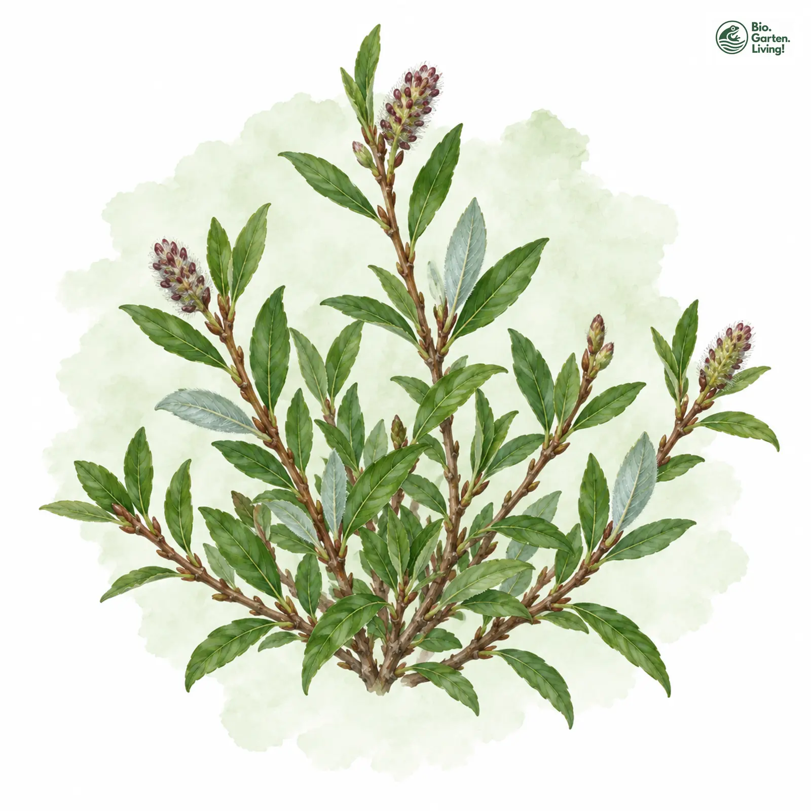 Aquarellzeichnung: Kriech-Weide (Salix repens (im weiteren Sinne))