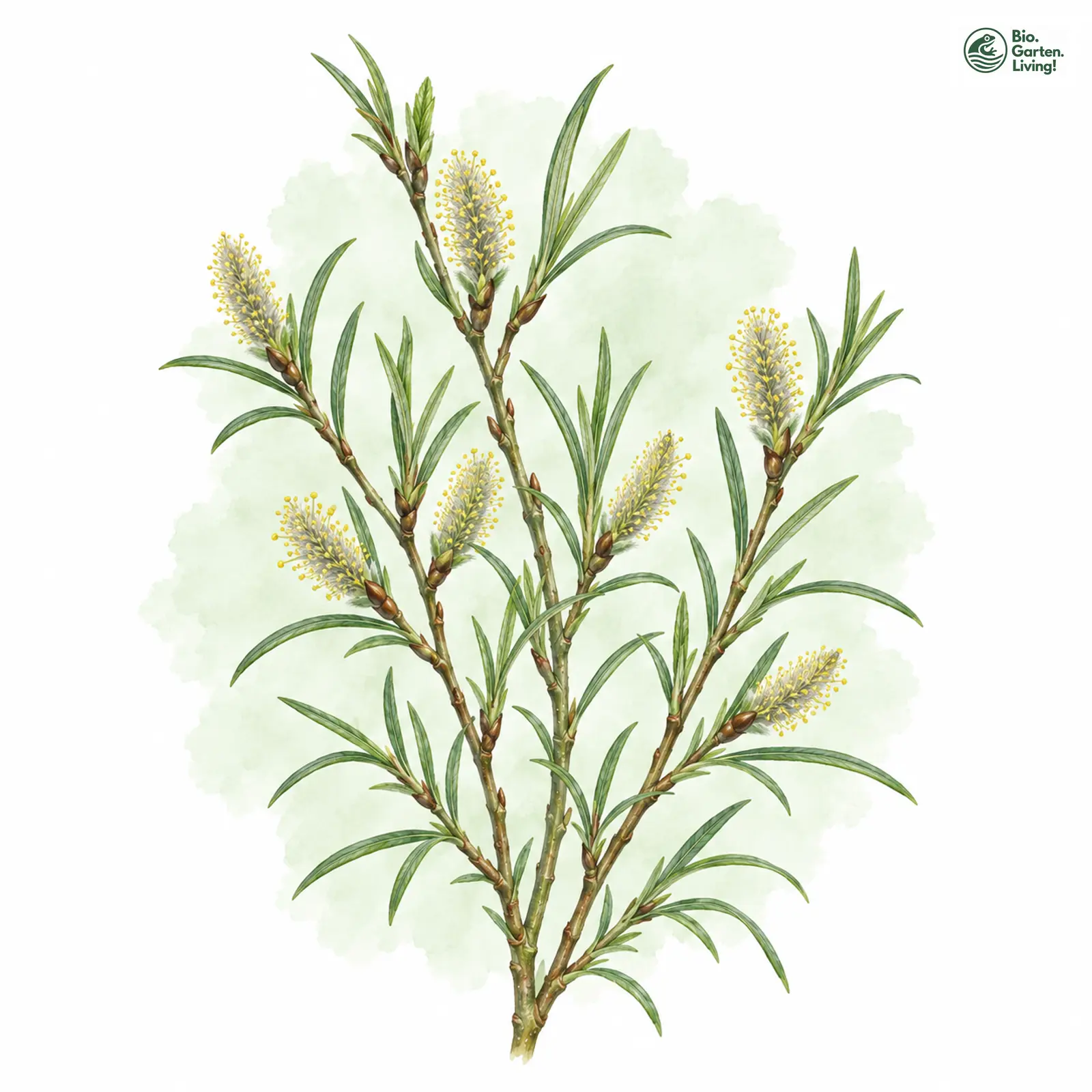 Aquarellzeichnung: Rosmarin-Weide (Salix rosmarinifolia)