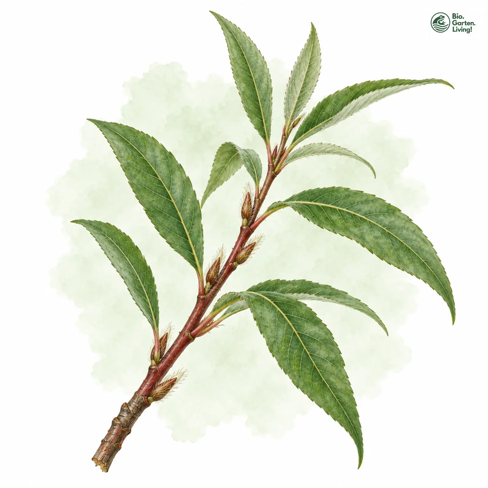 Aquarellzeichnung: Hohe Weide (Salix rubens)