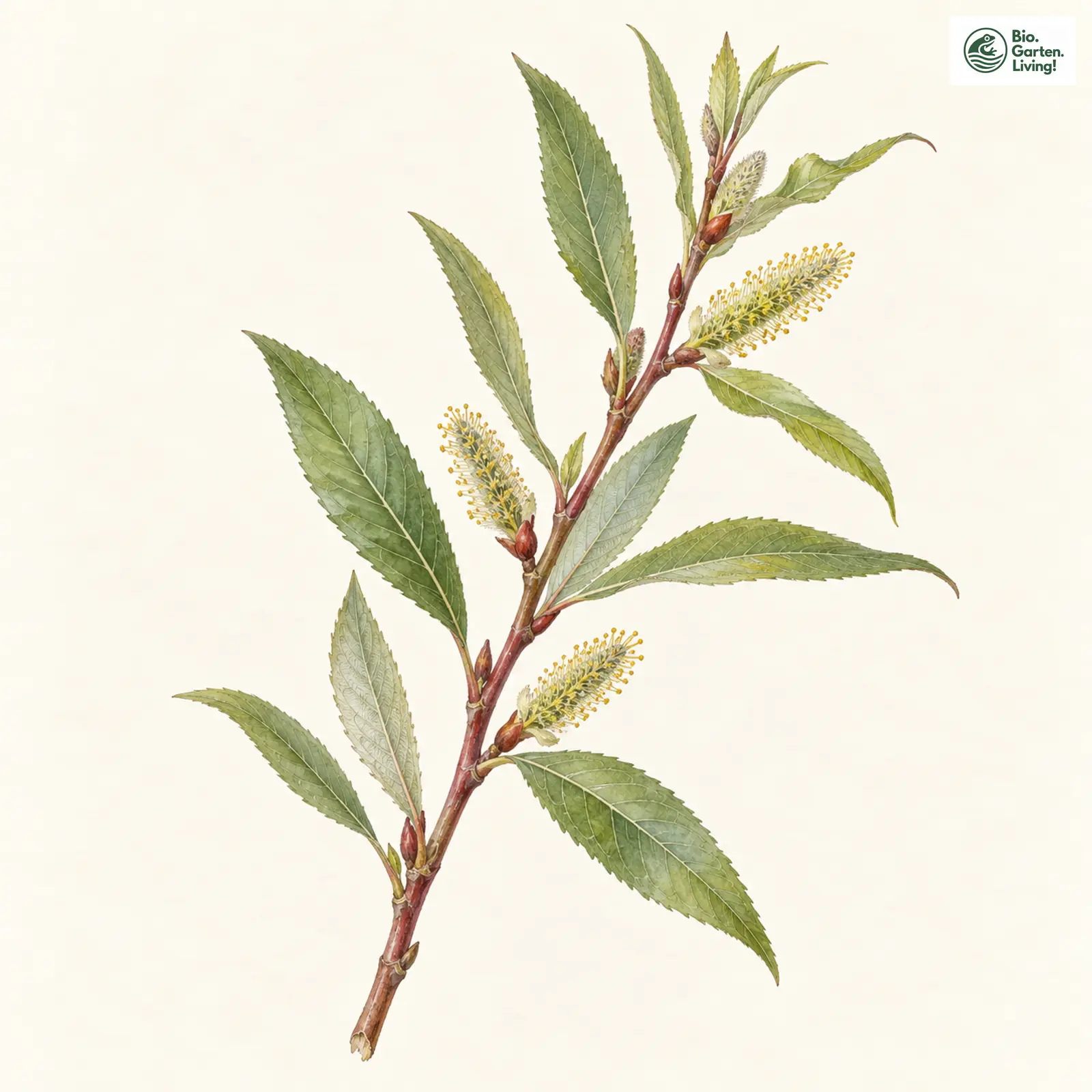 Aquarellzeichnung: Blend-Weide (Salix rubra)