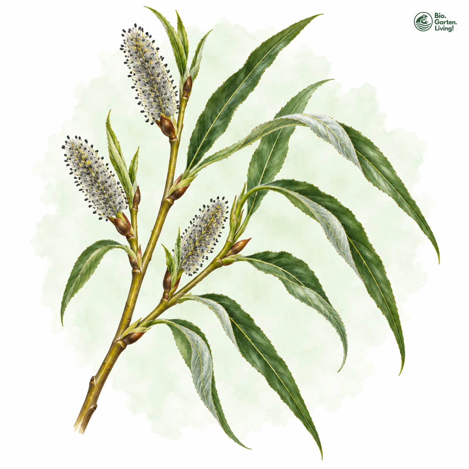 Aquarellzeichnung: Korb-Weide (Salix viminalis)