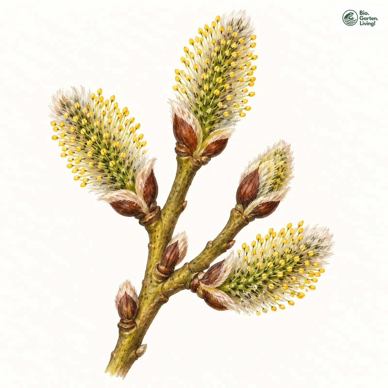 Aquarellzeichnung: Bäumchen-Weide (Salix waldsteiniana)