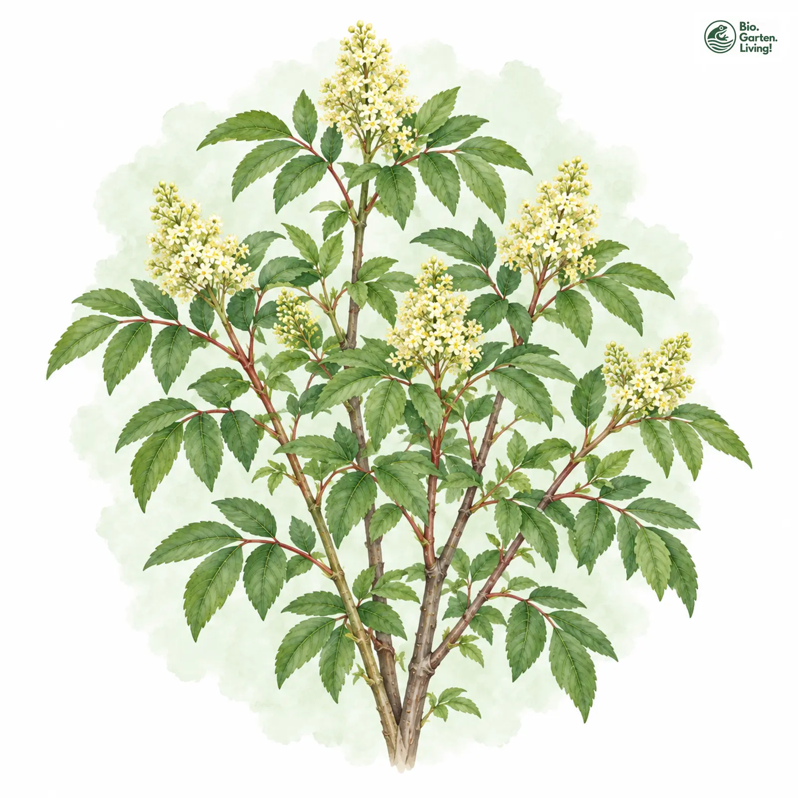 Aquarellzeichnung: Roter Holunder (Sambucus racemosa)