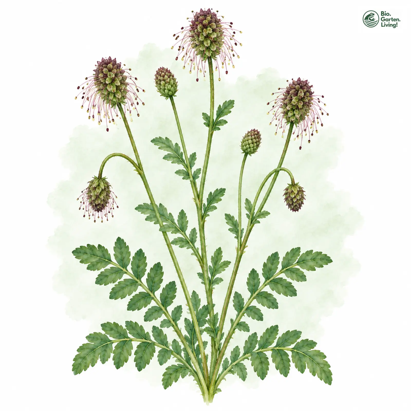 Aquarellzeichnung: Kleiner Wiesenknopf (Sanguisorba minor (im weiteren Sinne))
