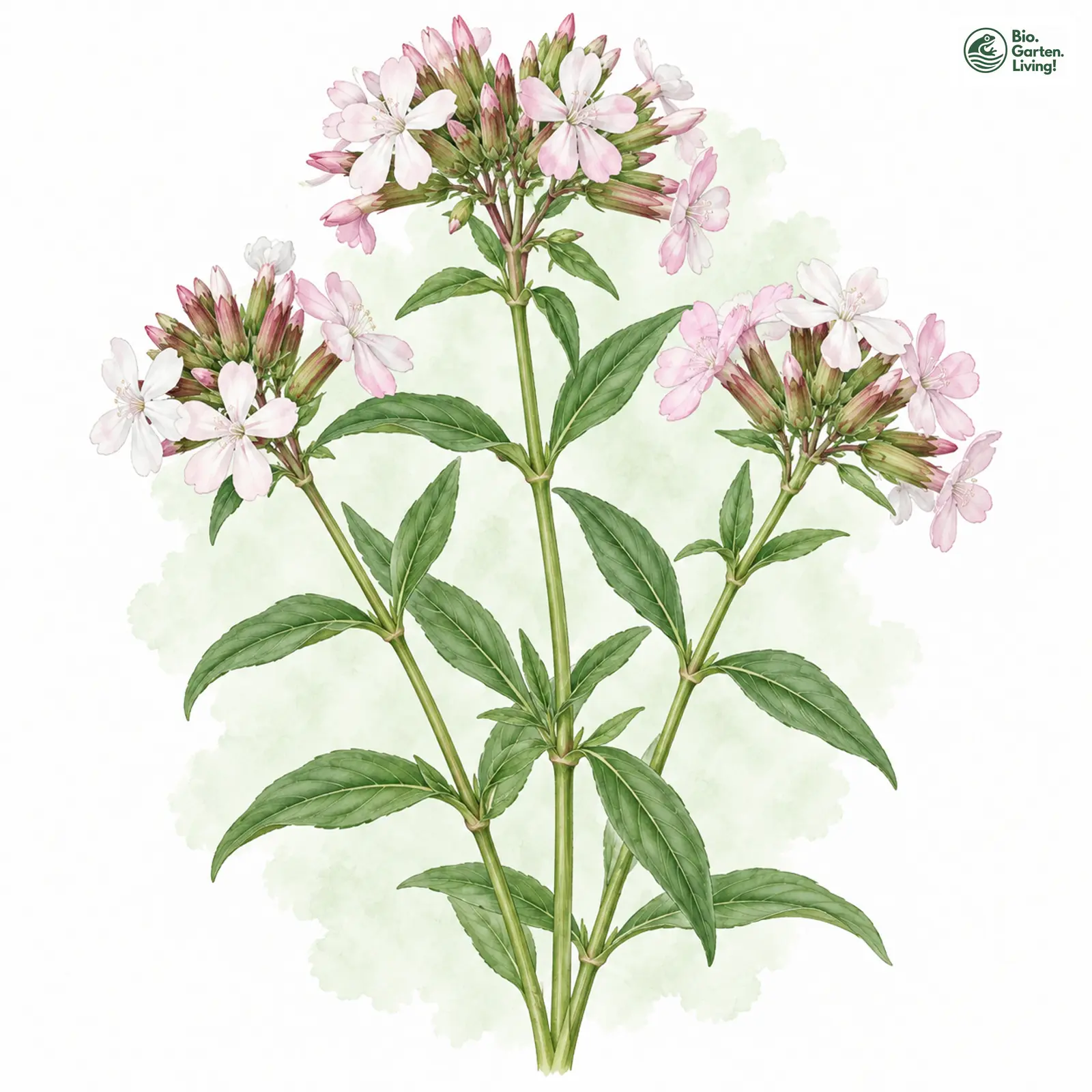 Aquarellzeichnung: Echtes Seifenkraut (Saponaria officinalis)