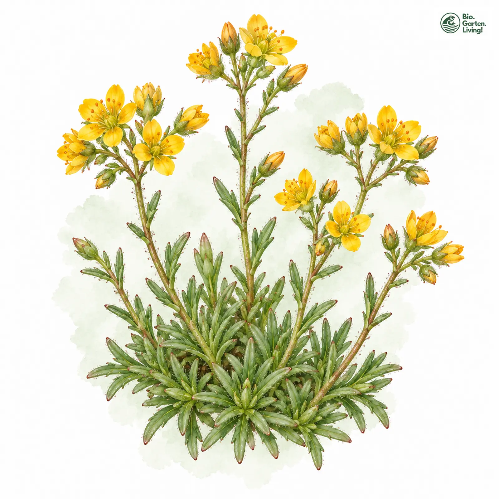 Aquarellzeichnung: Fetthennen-Steinbrech (Saxifraga aizoides)