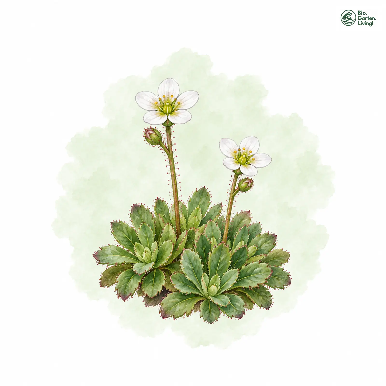 Aquarellzeichnung: Mannsschild-Steinbrech (Saxifraga androsacea)