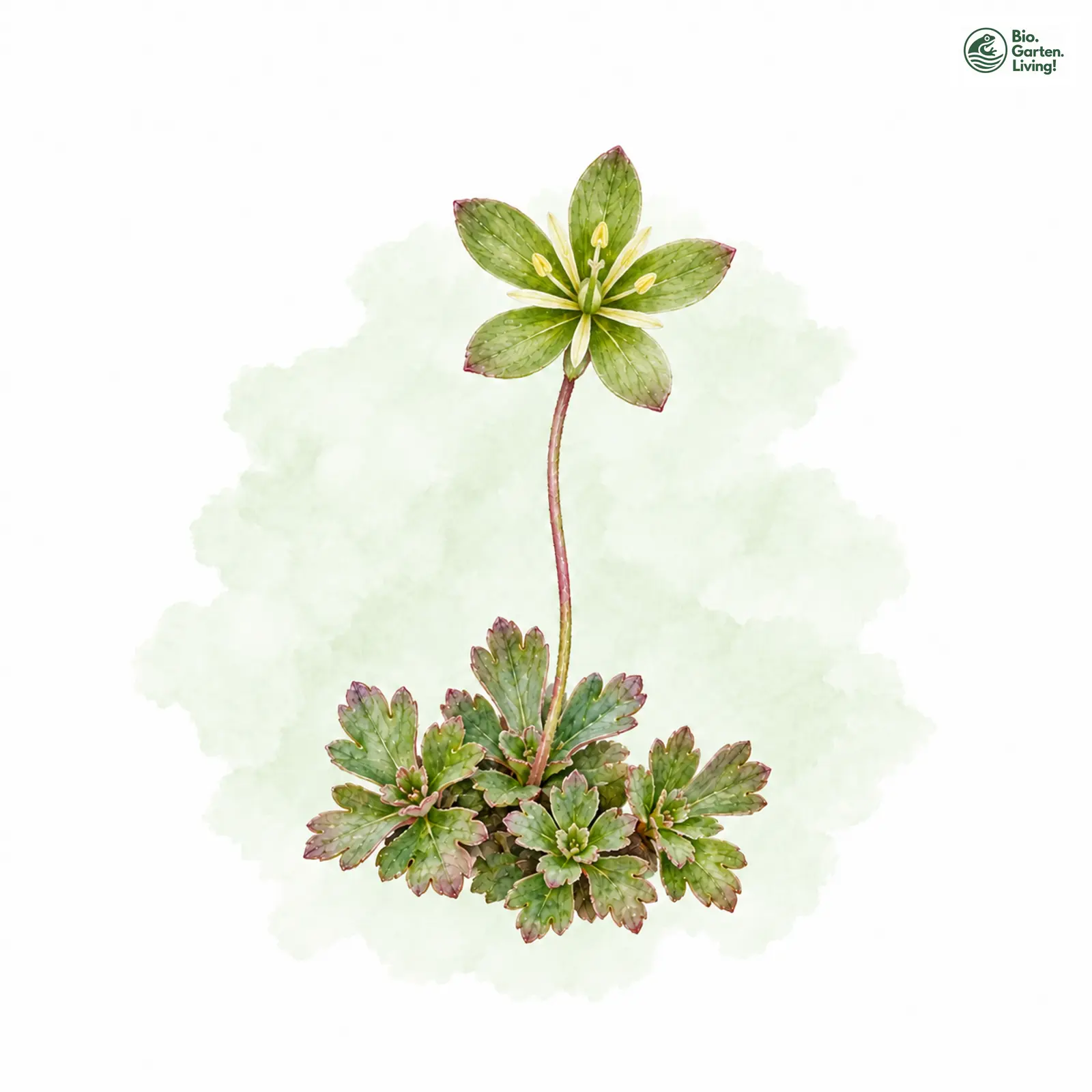 Aquarellzeichnung: Nacktstängel-Steinbrech (Saxifraga aphylla)
