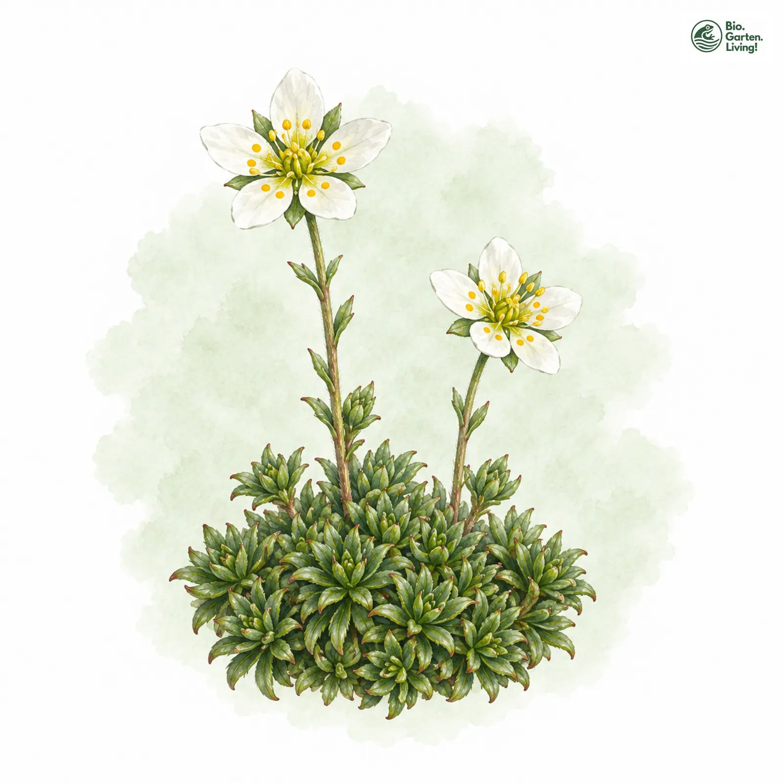 Aquarellzeichnung: Moos-Steinbrech (Saxifraga bryoides)