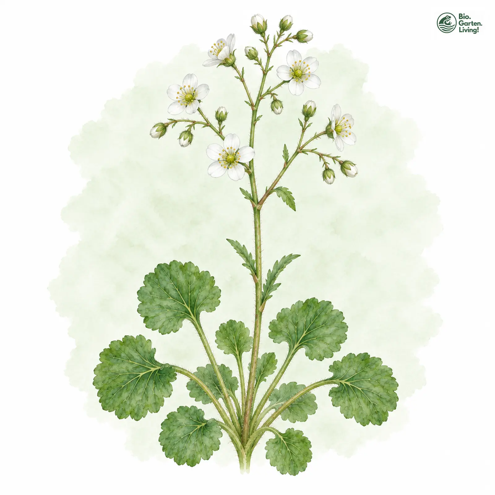 Aquarellzeichnung: Körnchen-Steinbrech (Saxifraga granulata)