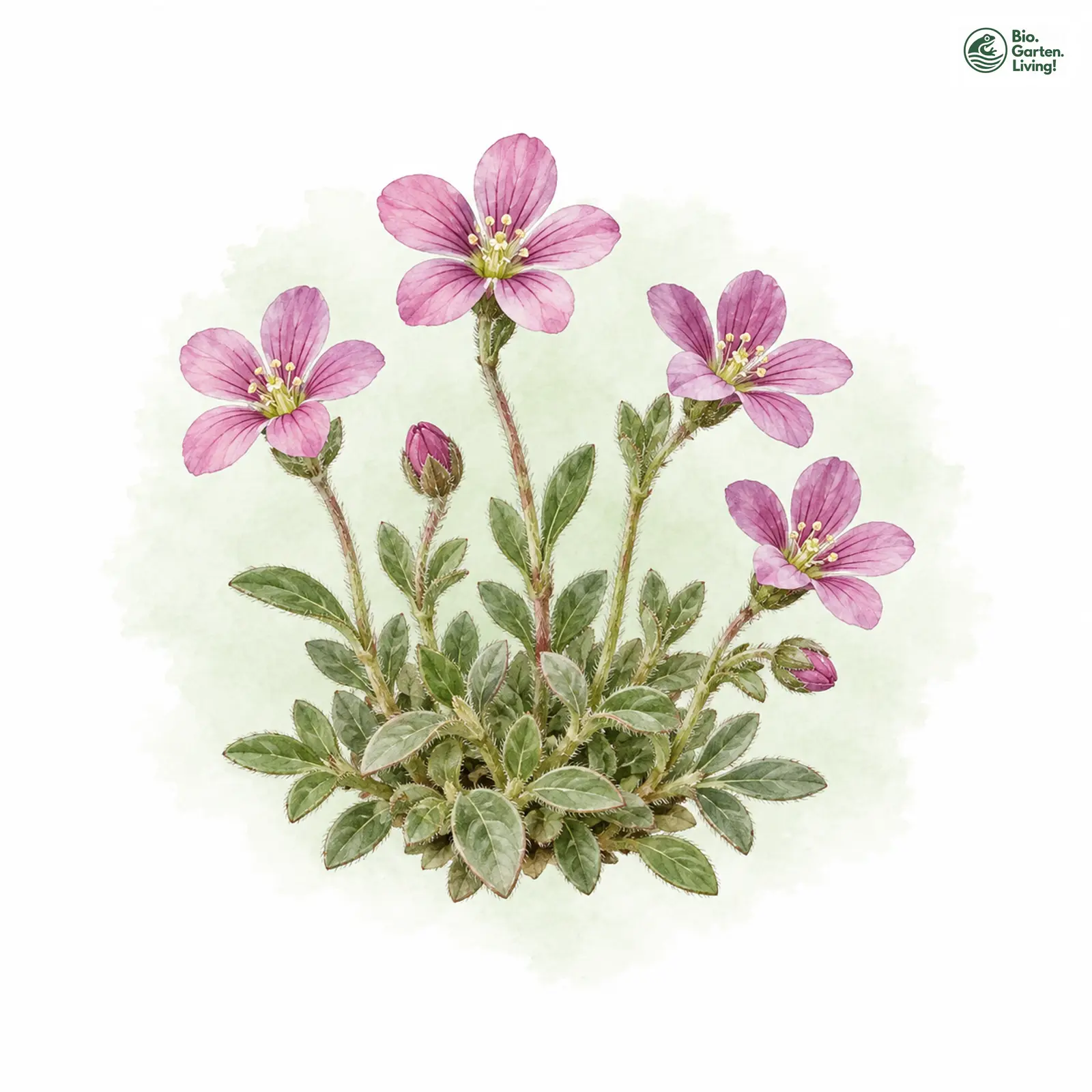 Aquarellzeichnung: Großblütiger Steinbrech (Saxifraga kochii)