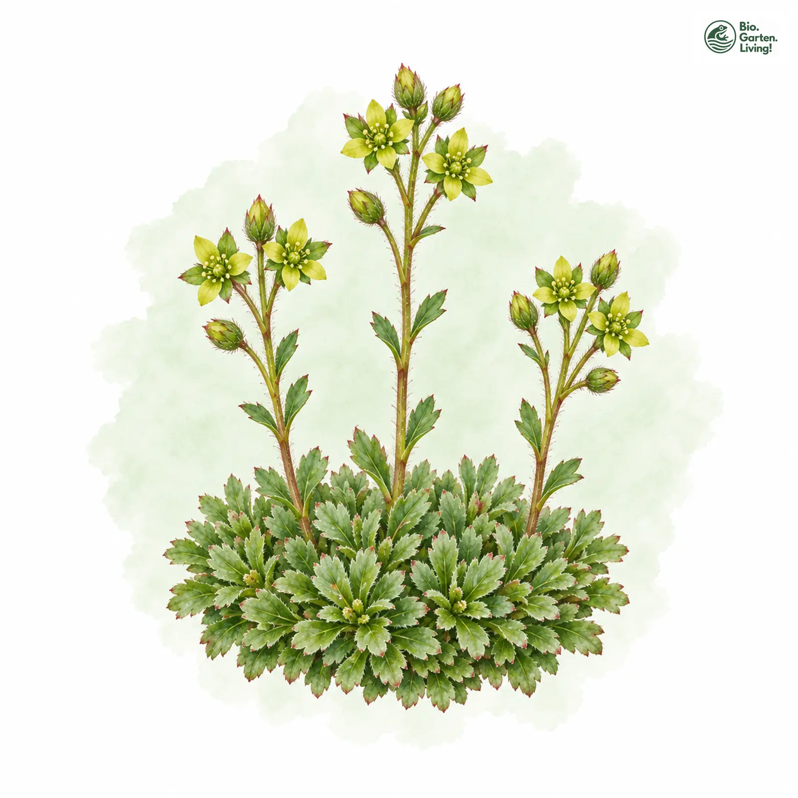 Aquarellzeichnung: Moschus-Steinbrech (Saxifraga moschata)
