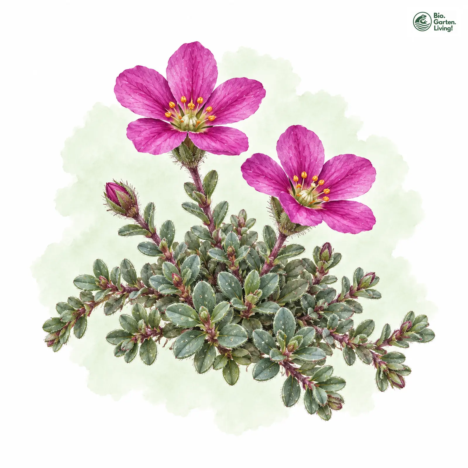 Aquarellzeichnung: Roter Steinbrech (Saxifraga oppositifolia (im engeren Sinne))