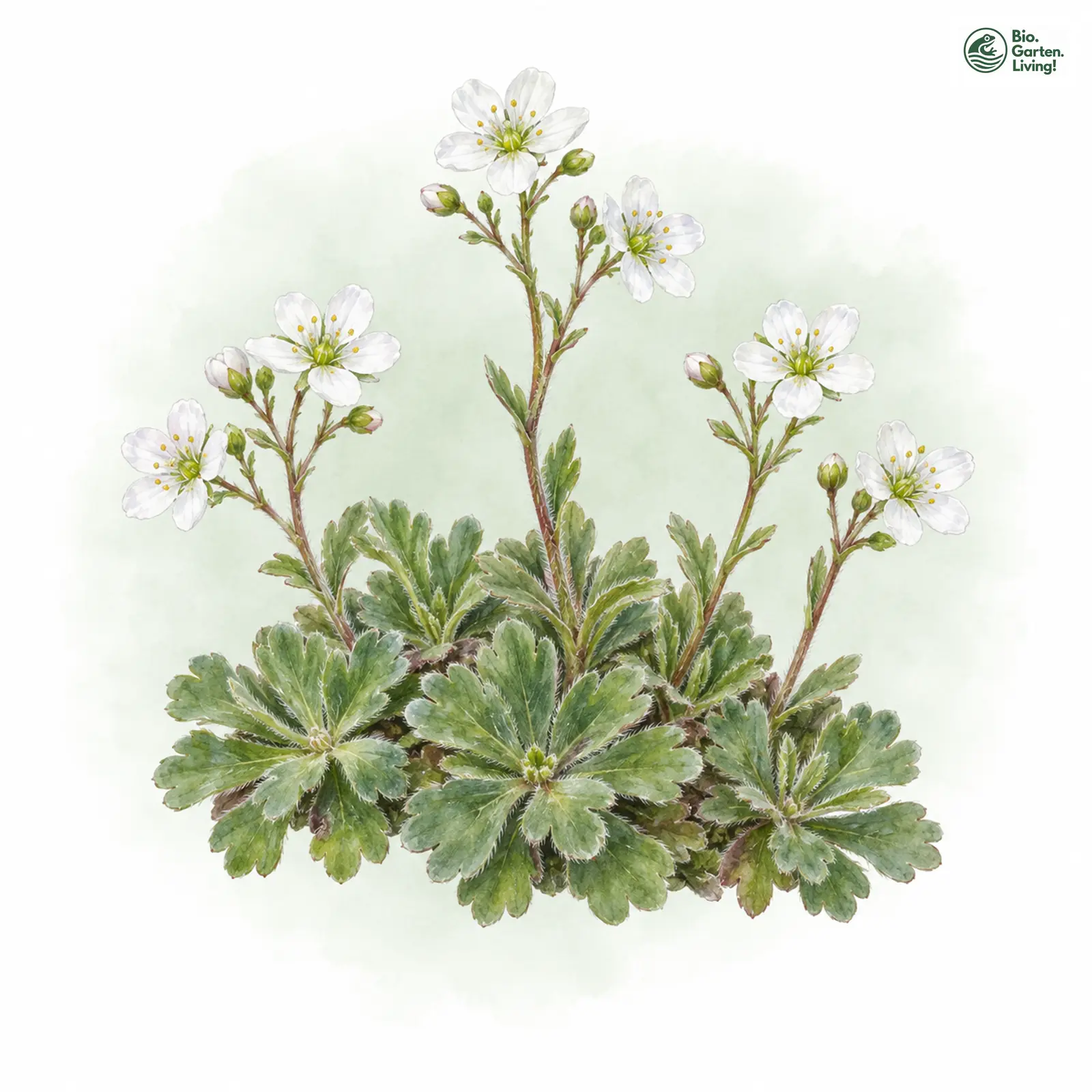Aquarellzeichnung: Rasen-Steinbrech (Saxifraga rosacea (im weiteren Sinne))