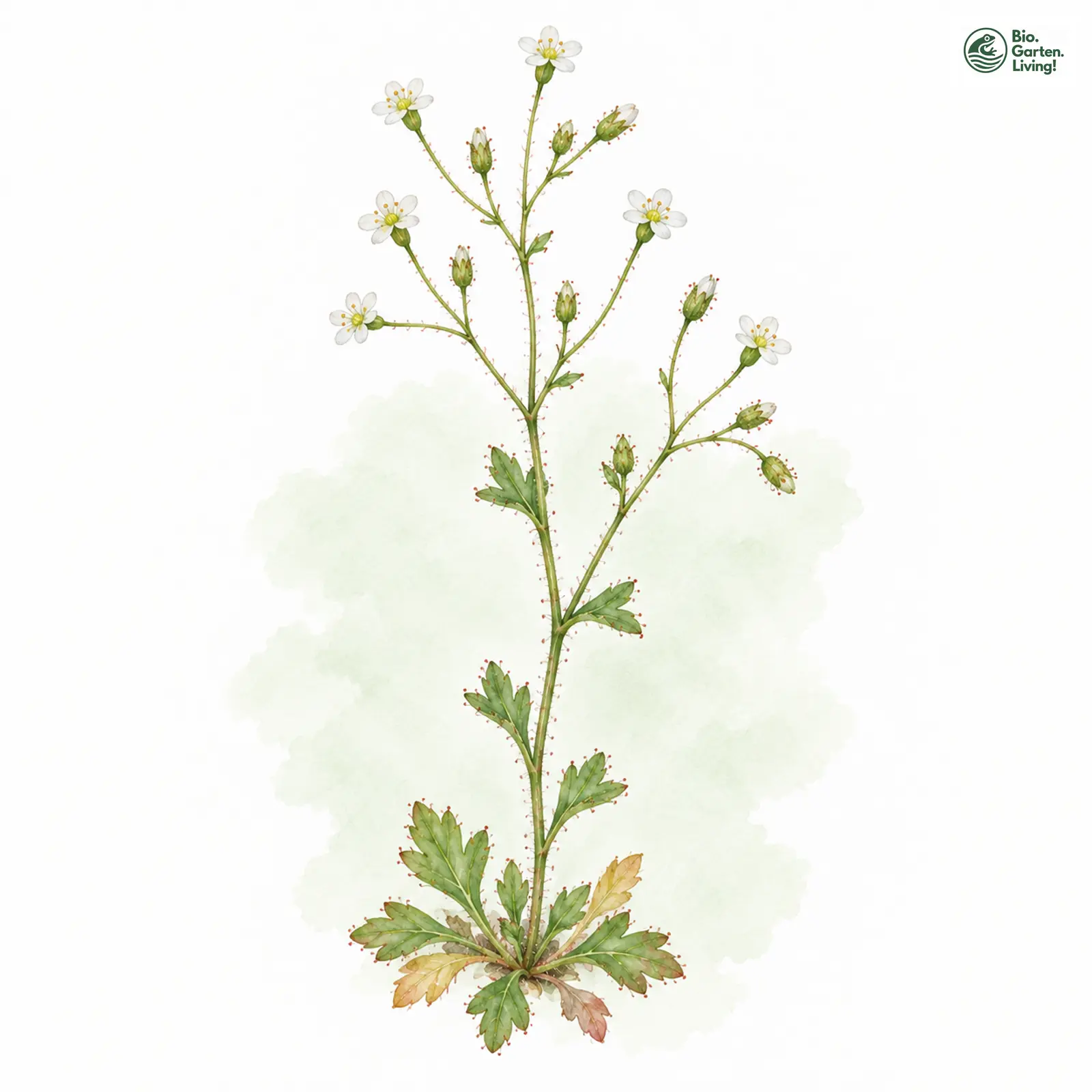 Aquarellzeichnung: Finger-Steinbrech (Saxifraga tridactylites)