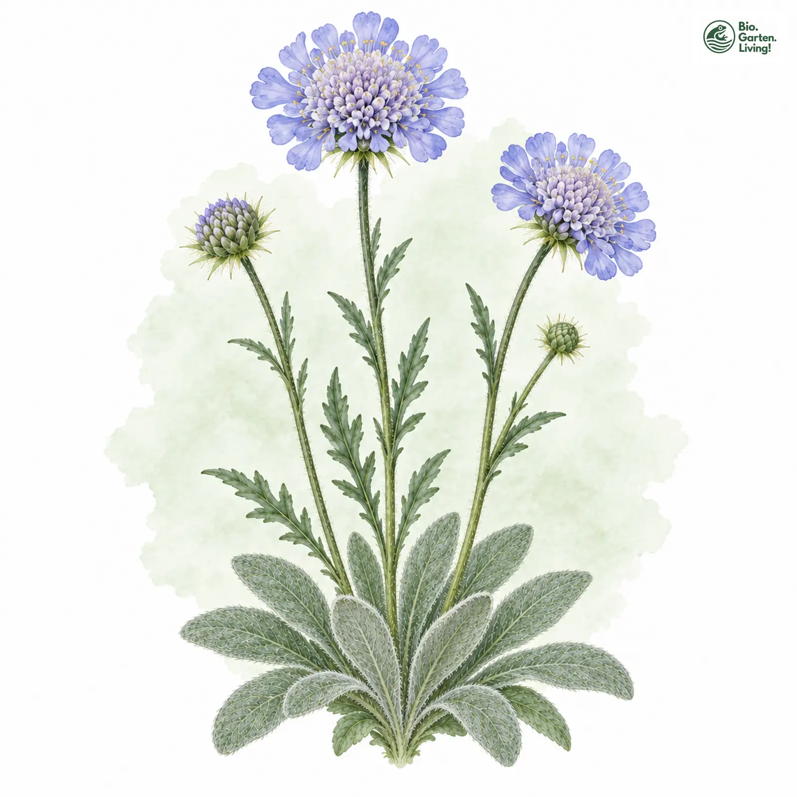 Aquarellzeichnung: Graue Skabiose (Scabiosa canescens)