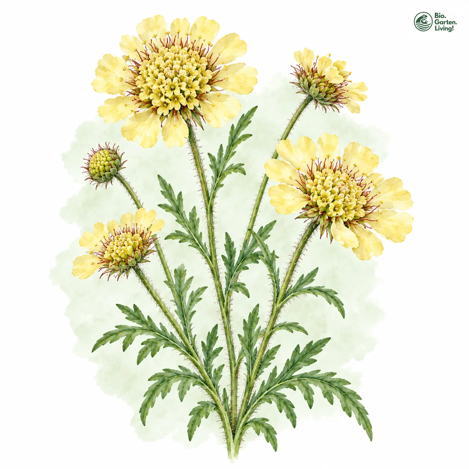Aquarellzeichnung: Gelbe Skabiose (Scabiosa ochroleuca)