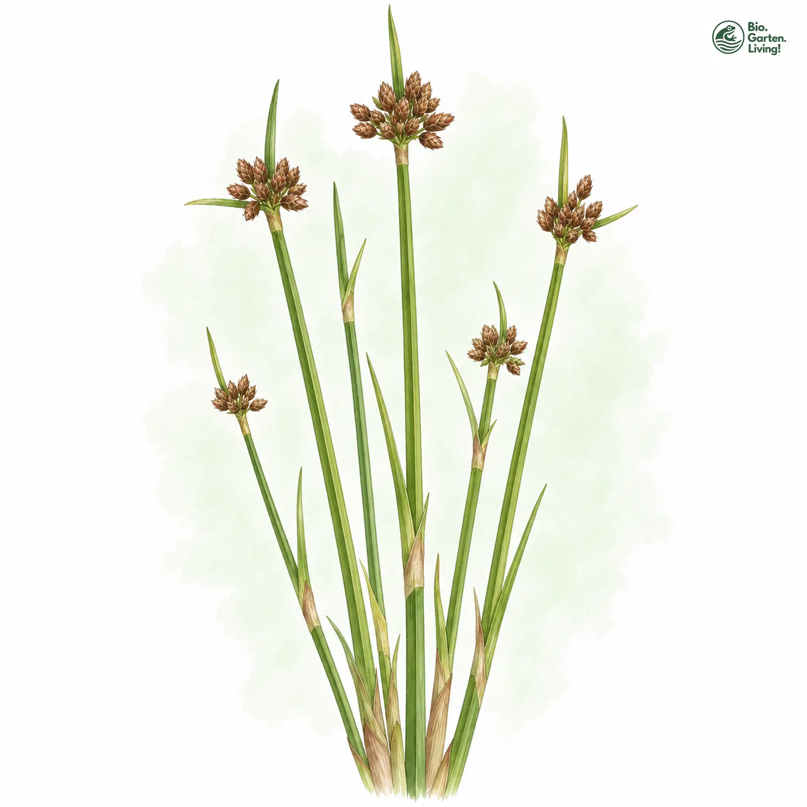 Aquarellzeichnung: Dreikant-Teichsimse (Schoenoplectus triqueter)