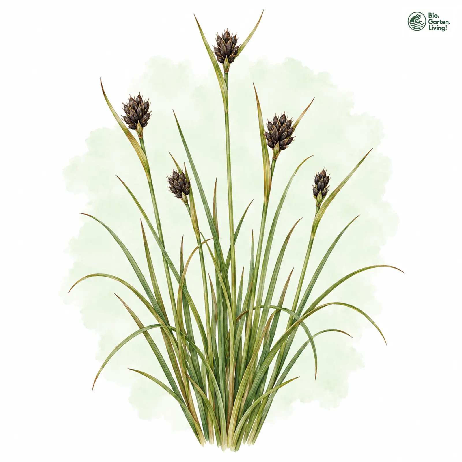 Aquarellzeichnung: Schwarzes Kopfried (Schoenus nigricans)
