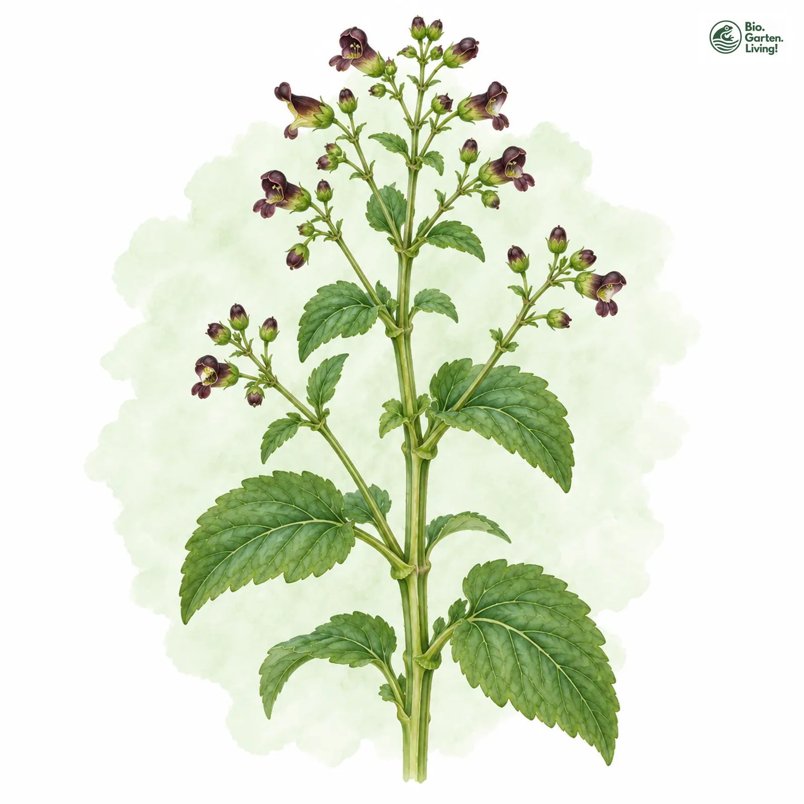 Aquarellzeichnung: Wasser-Braunwurz (Scrophularia auriculata)