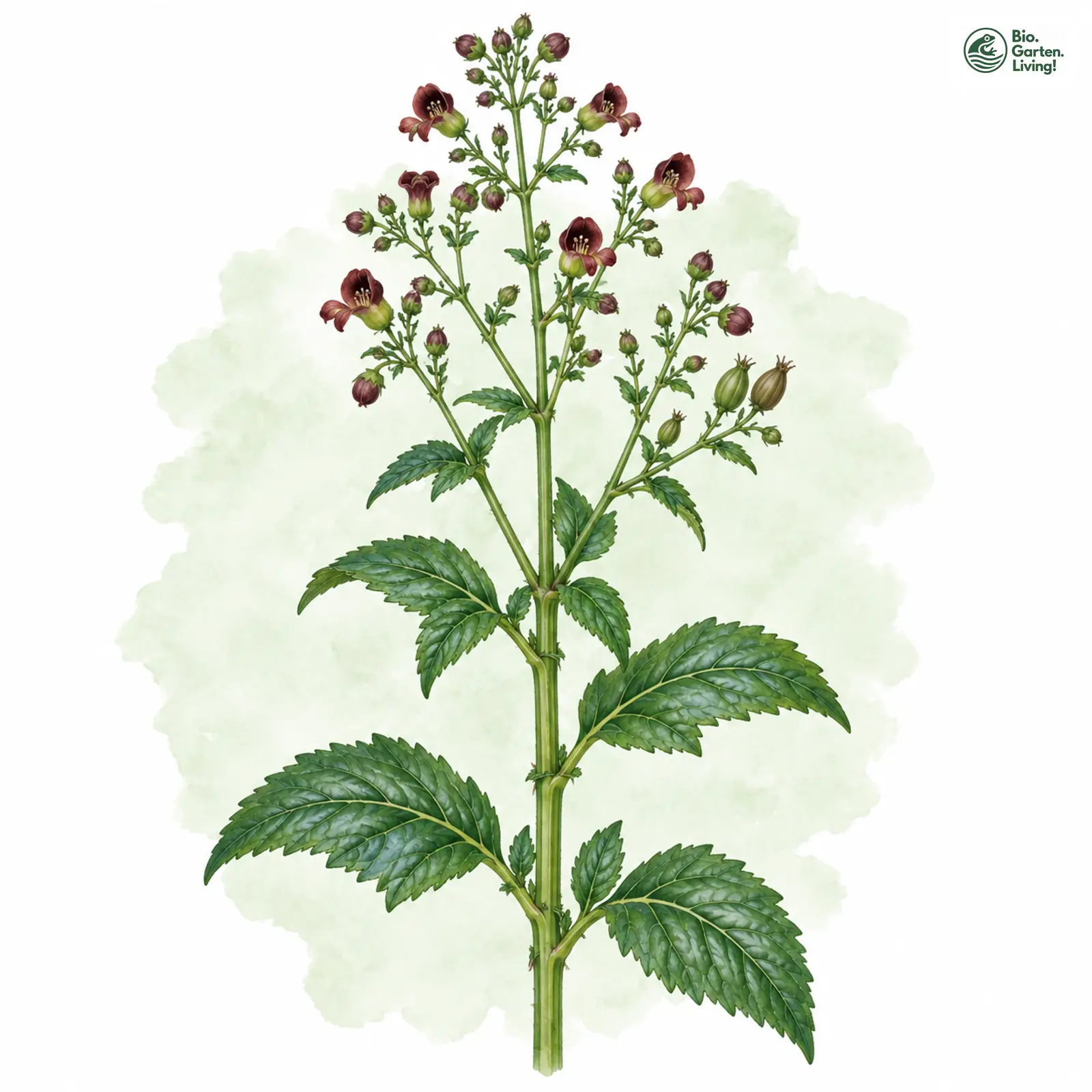 Aquarellzeichnung: Knoten-Braunwurz (Scrophularia nodosa)