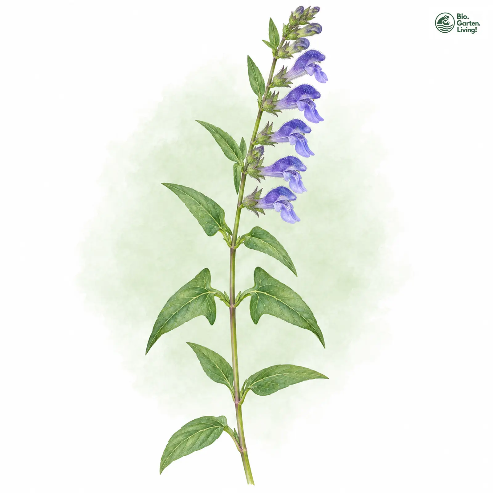 Aquarellzeichnung: Spießblättriges Helmkraut (Scutellaria hastifolia)