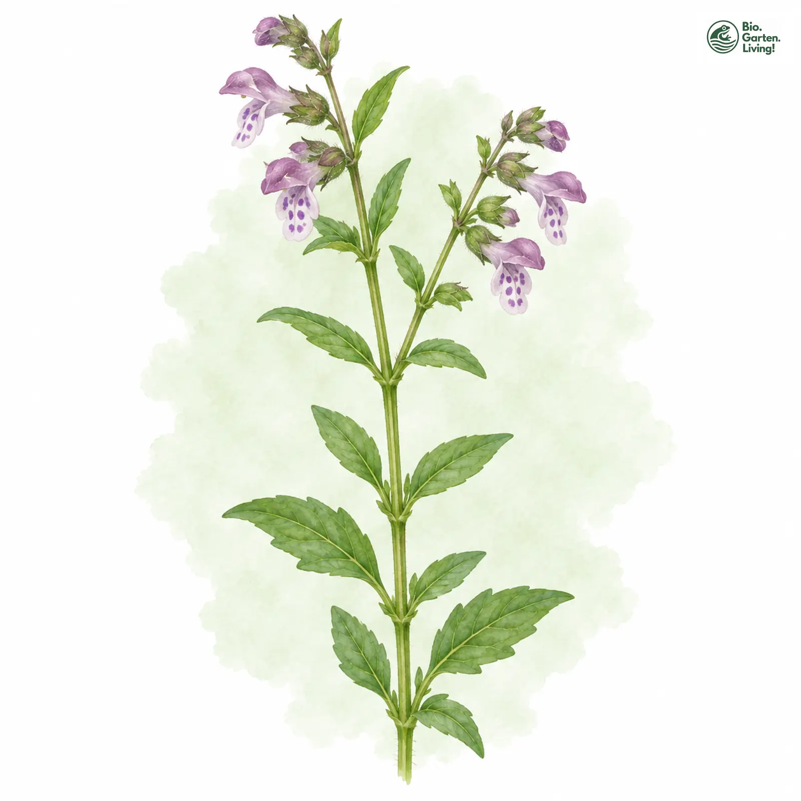 Aquarellzeichnung: Kleines Helmkraut (Scutellaria minor)