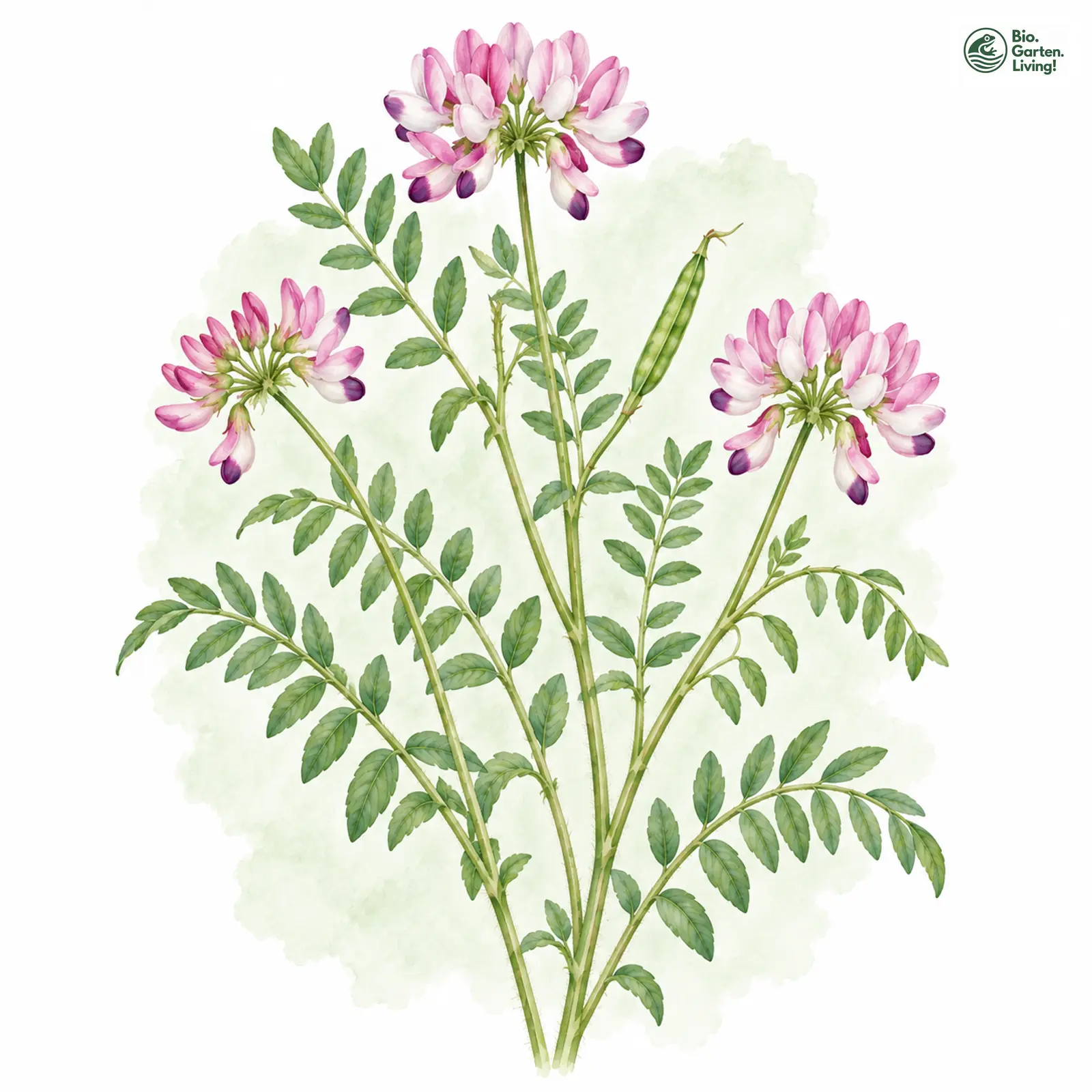 Aquarellzeichnung: Bunte Beilwicke (Securigera varia)