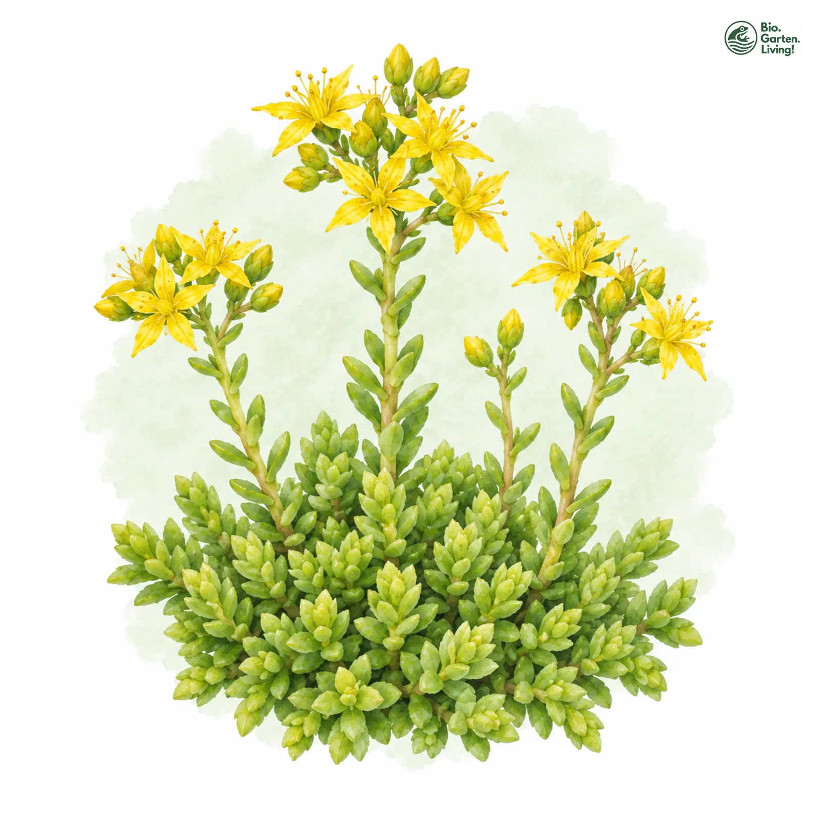 Aquarellzeichnung: Scharfer Mauerpfeffer (Sedum acre)