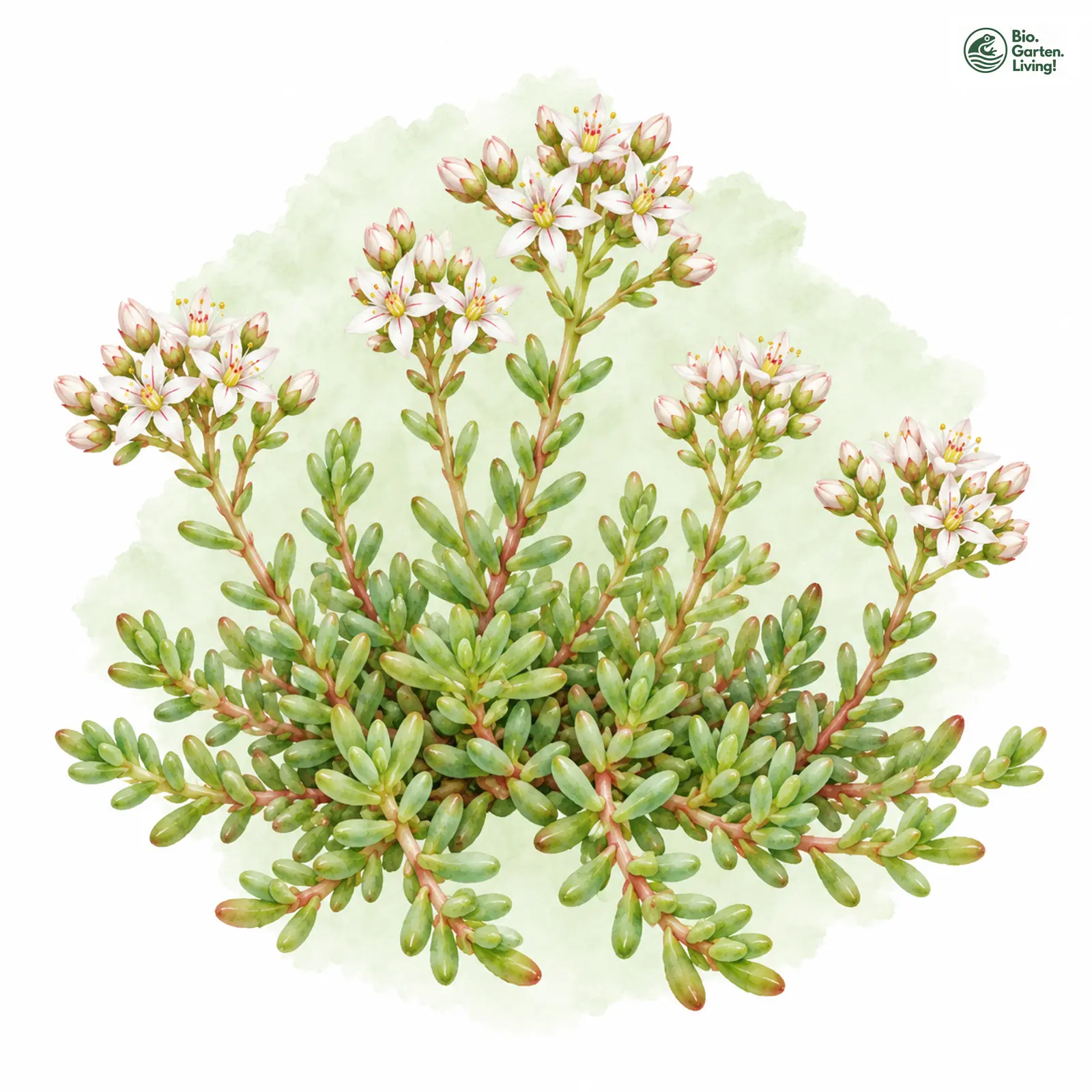 Aquarellzeichnung: Weiße Fetthenne (Sedum album)