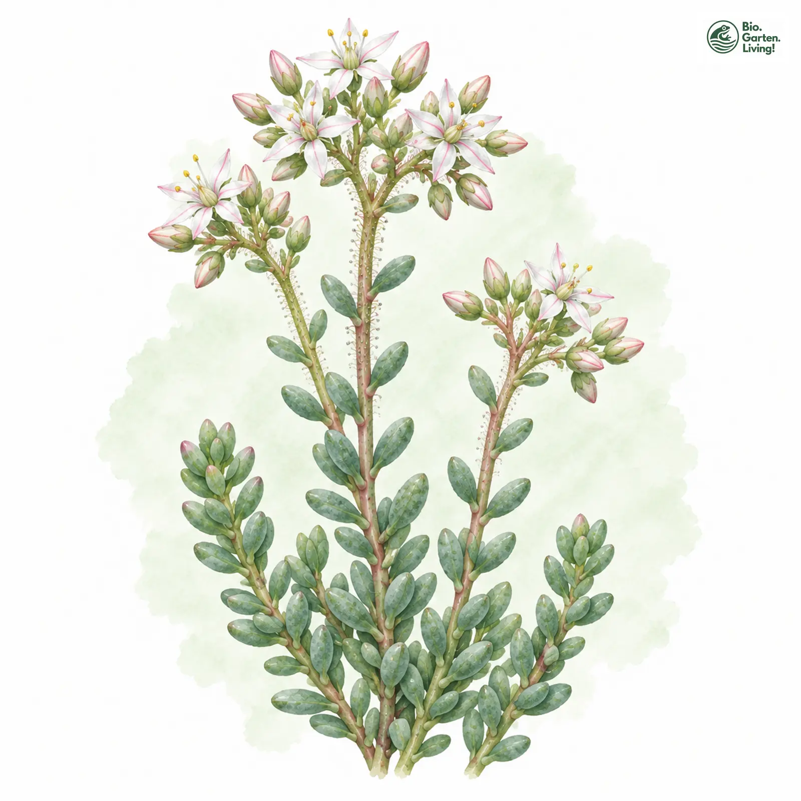 Aquarellzeichnung: Buckel-Fetthenne (Sedum dasyphyllum)