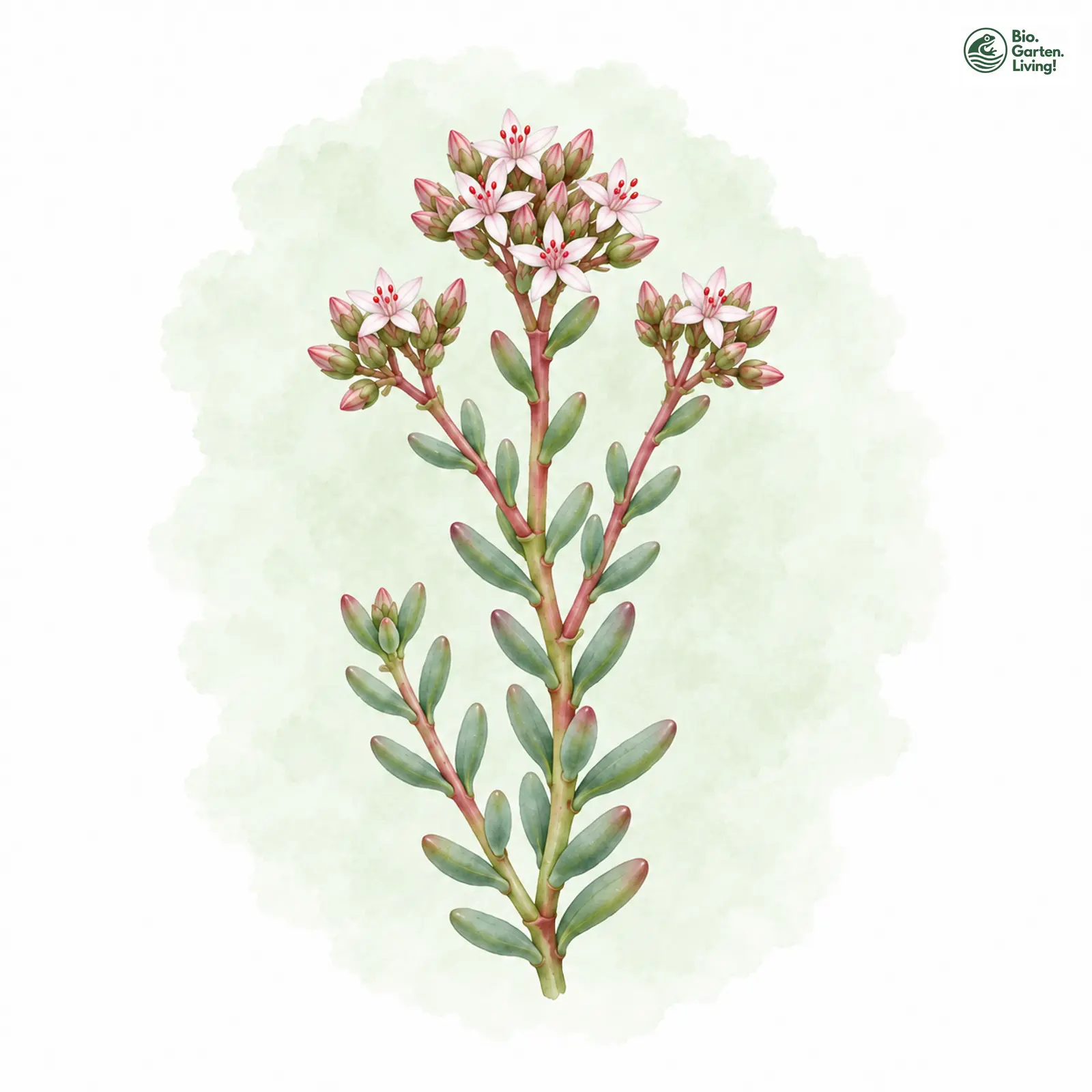 Aquarellzeichnung: Rötliche Fetthenne (Sedum rubens)