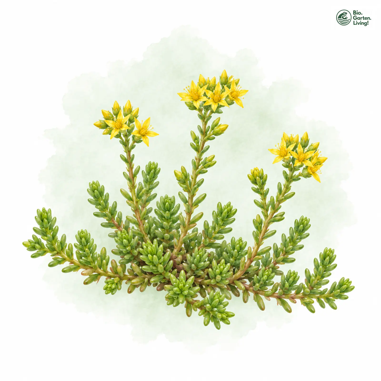 Aquarellzeichnung: Milder Mauerpfeffer (Sedum sexangulare)