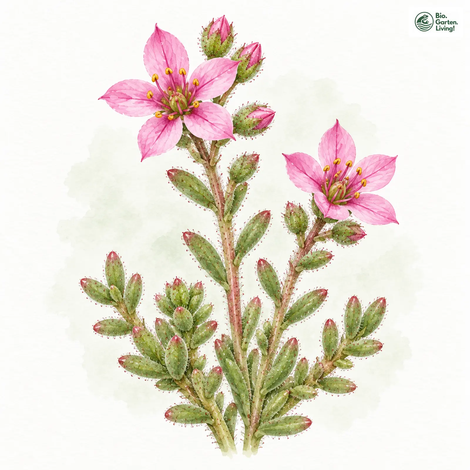 Aquarellzeichnung: Behaarte Fetthenne (Sedum villosum)