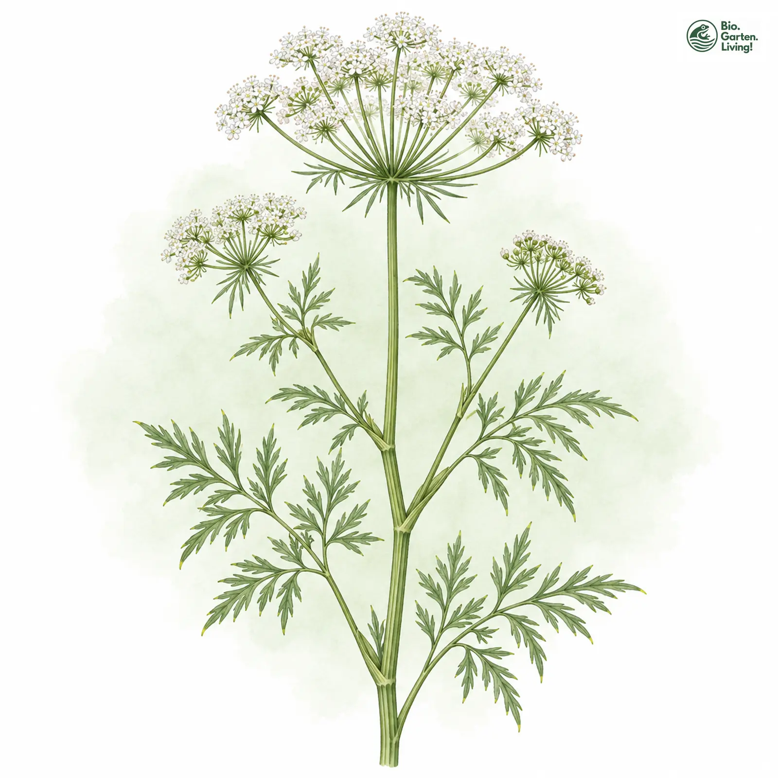 Aquarellzeichnung: Kümmel-Silge (Selinum carvifolia)