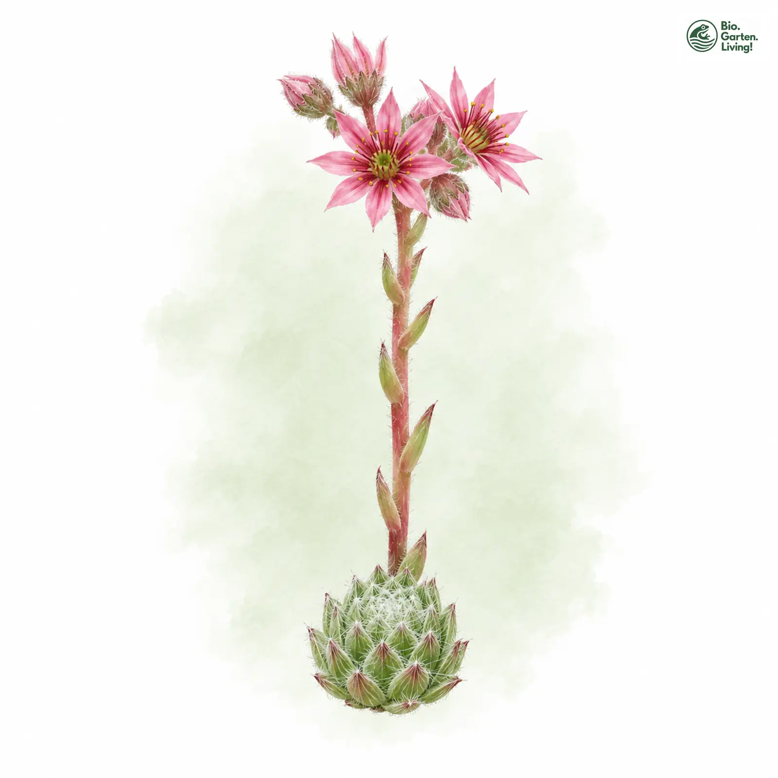 Aquarellzeichnung: Spinnweben-Hauswurz (Sempervivum arachnoideum)