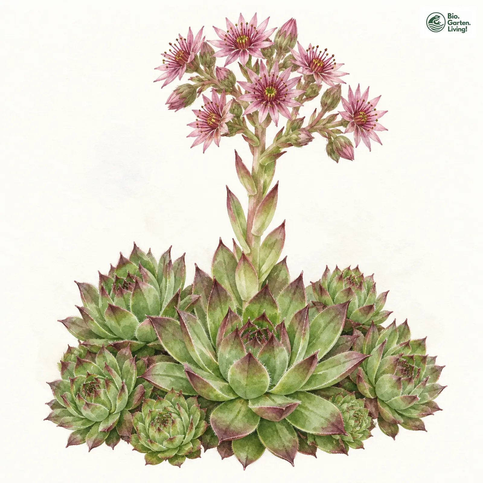 Aquarellzeichnung: Dach-Hauswurz (Sempervivum tectorum)