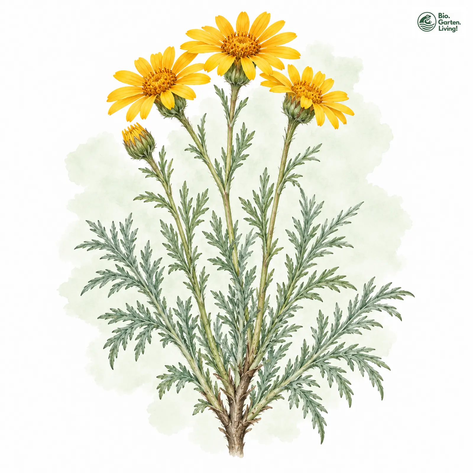 Aquarellzeichnung: Eberrauten-Greiskraut (Senecio abrotanifolius)