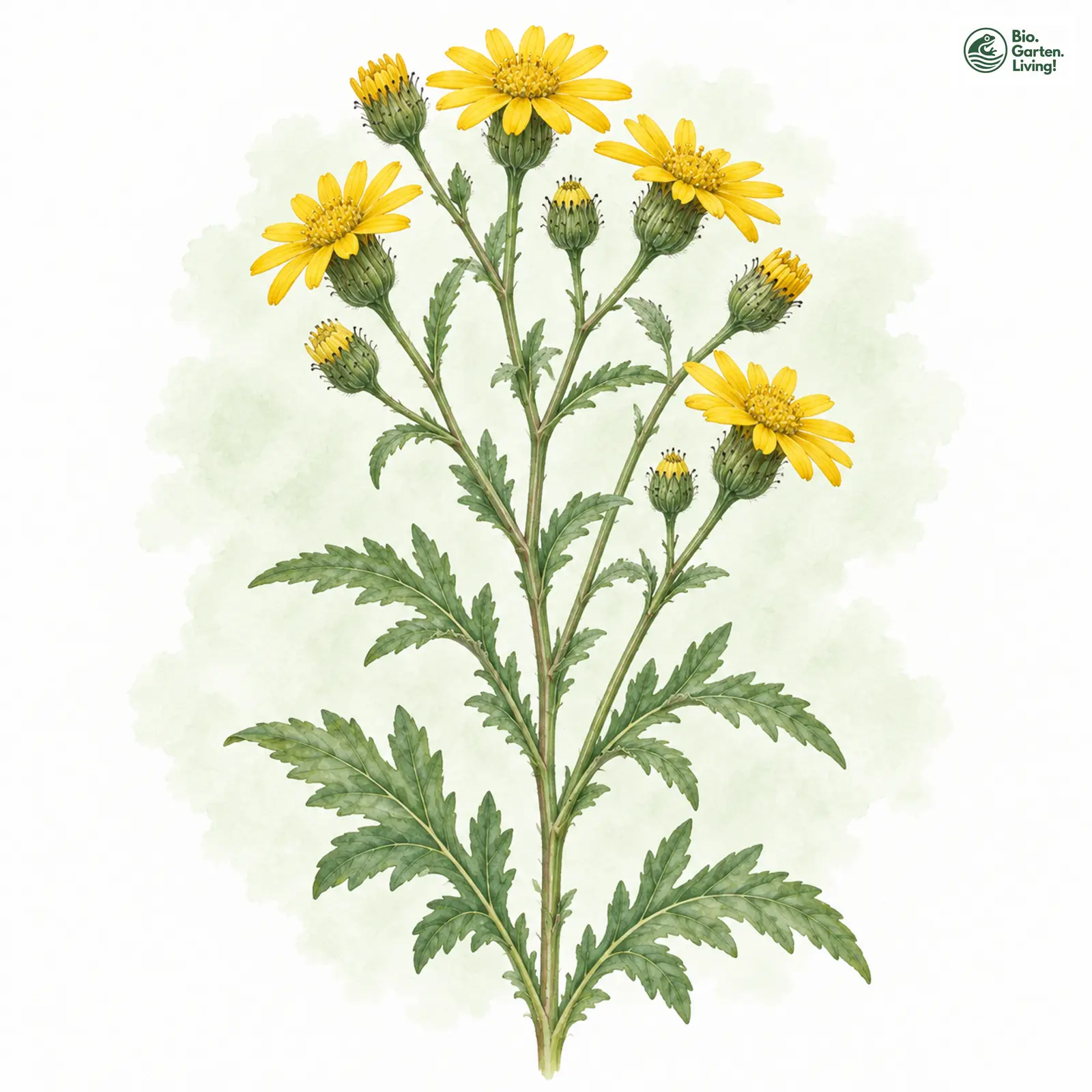 Aquarellzeichnung: Felsen-Greiskraut (Senecio rupestris)