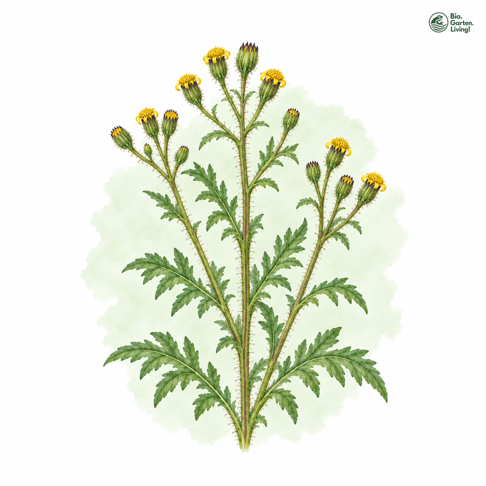 Aquarellzeichnung: Klebriges Greiskraut (Senecio viscosus)