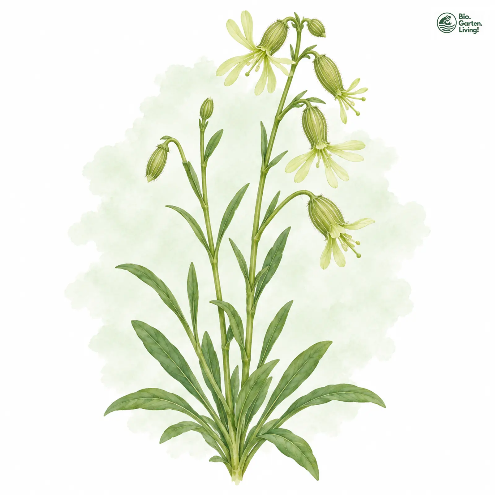 Aquarellzeichnung: Grünblütiges Leimkraut (Silene chlorantha)