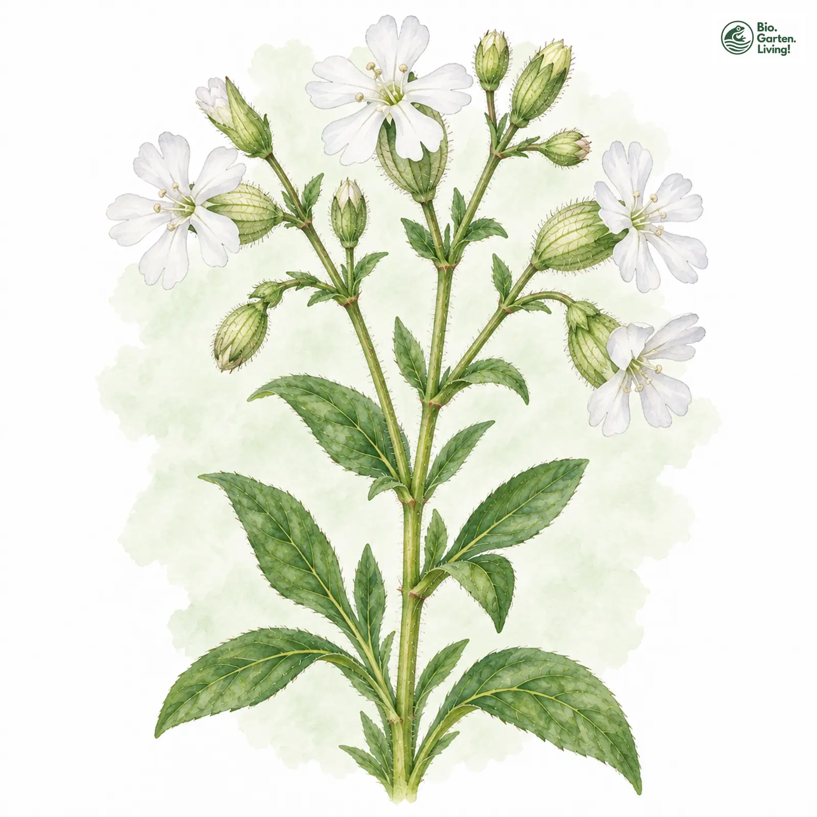 Aquarellzeichnung: Breitblättrige Lichtnelke (Silene latifolia)