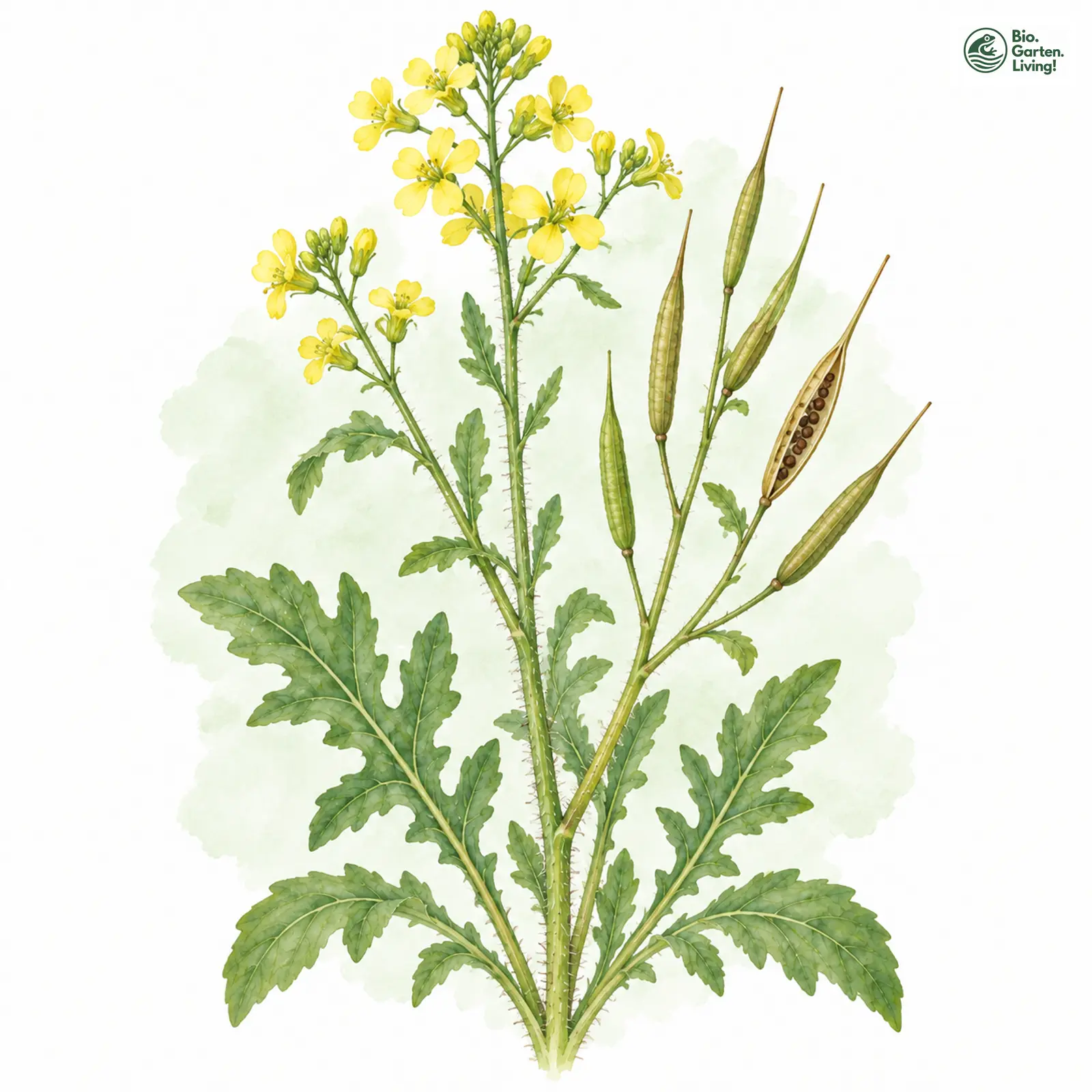 Aquarellzeichnung: Acker-Senf (Sinapis arvensis)