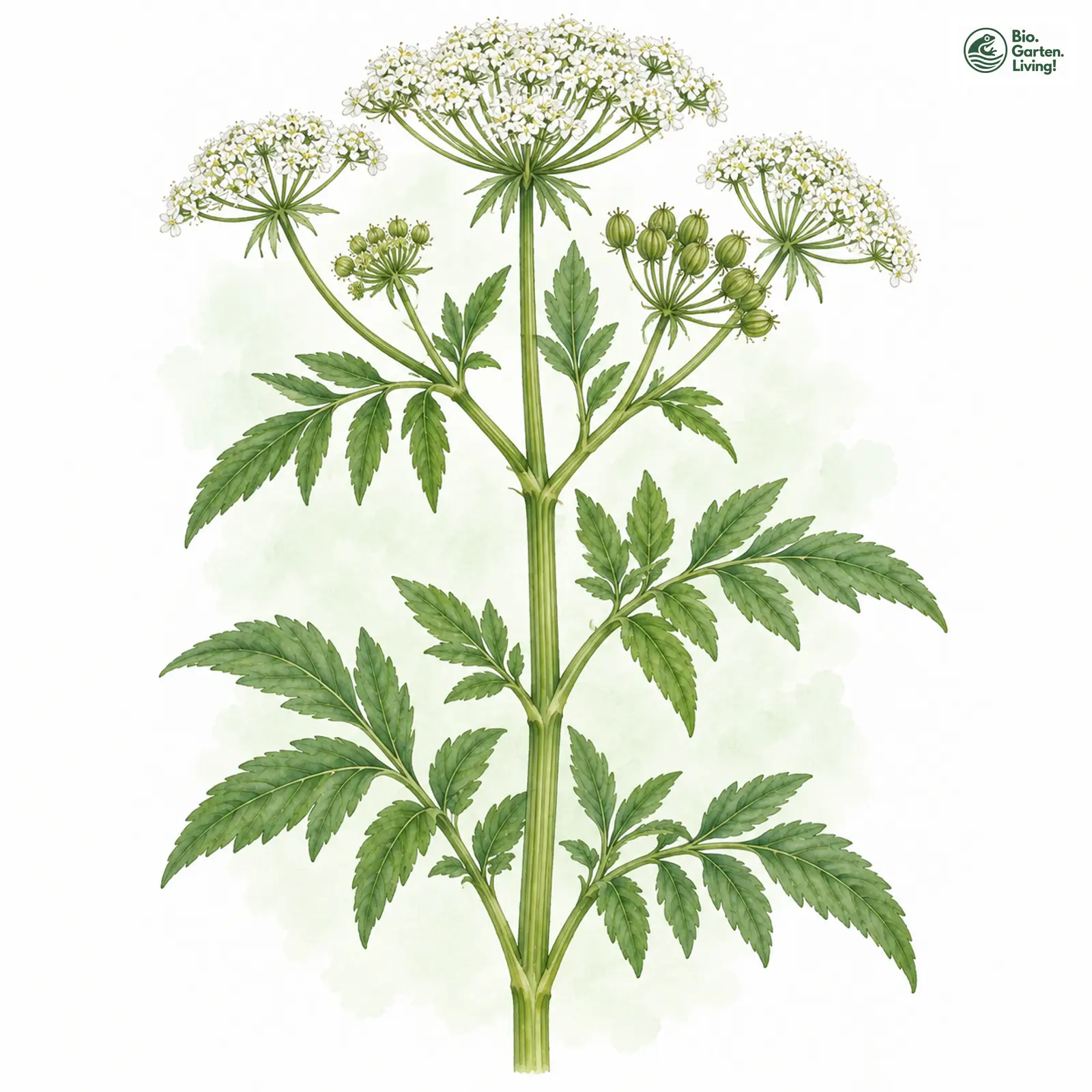 Aquarellzeichnung: Breitblättriger Merk (Sium latifolium)